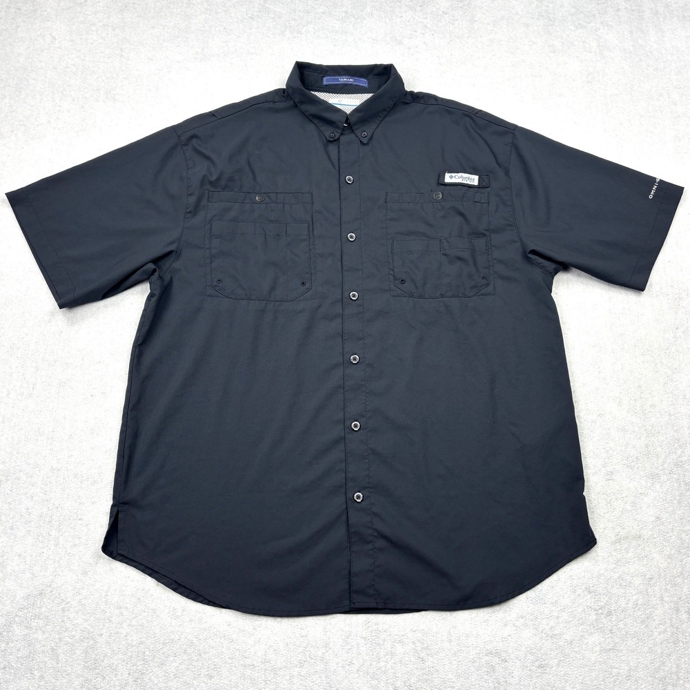 Columbia PFG Tamiami II Fishing Shirt Mens Large Black Short Sleeve FM7266 UPF40